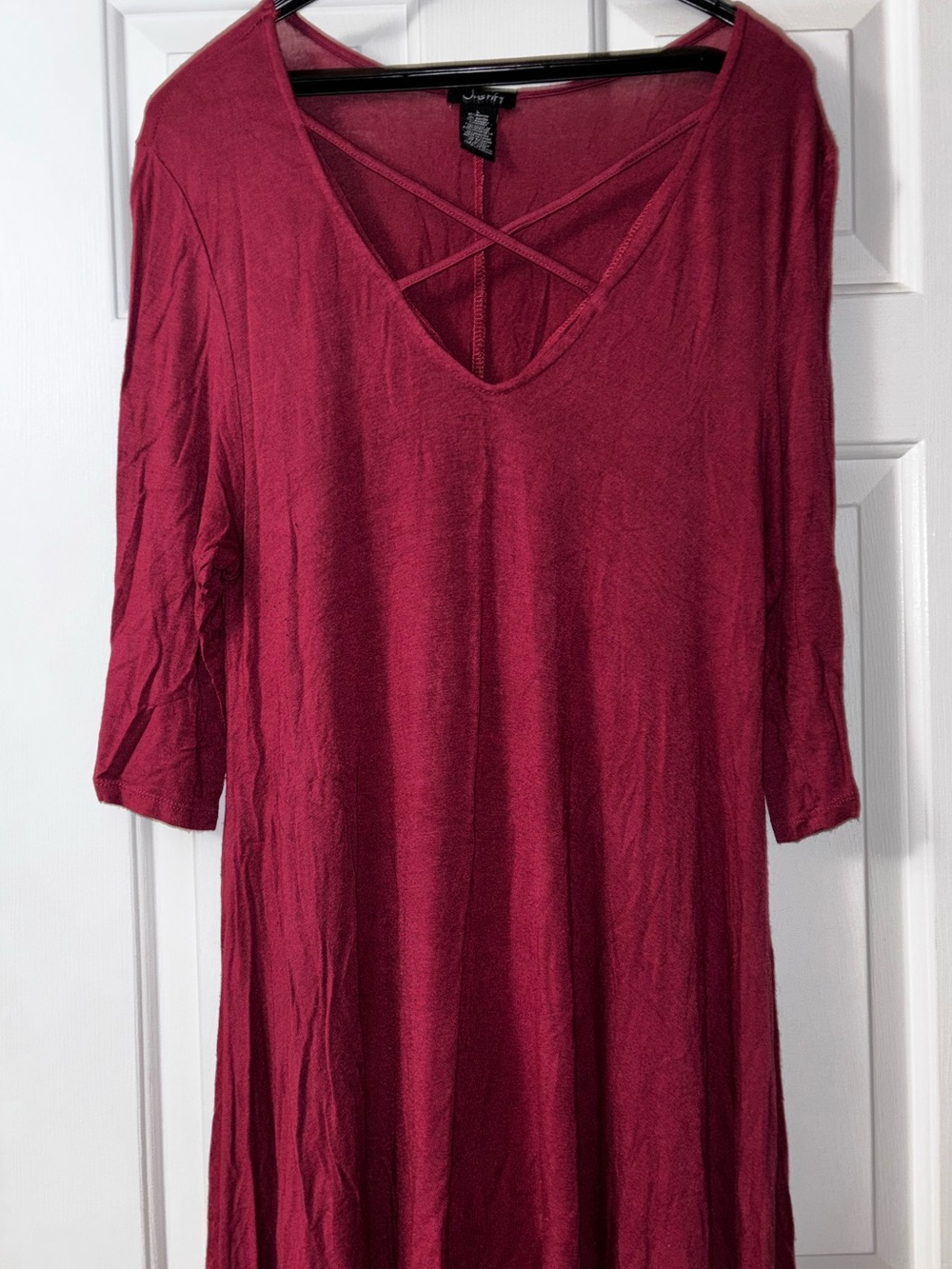 Burgundy Dress with cross front detail